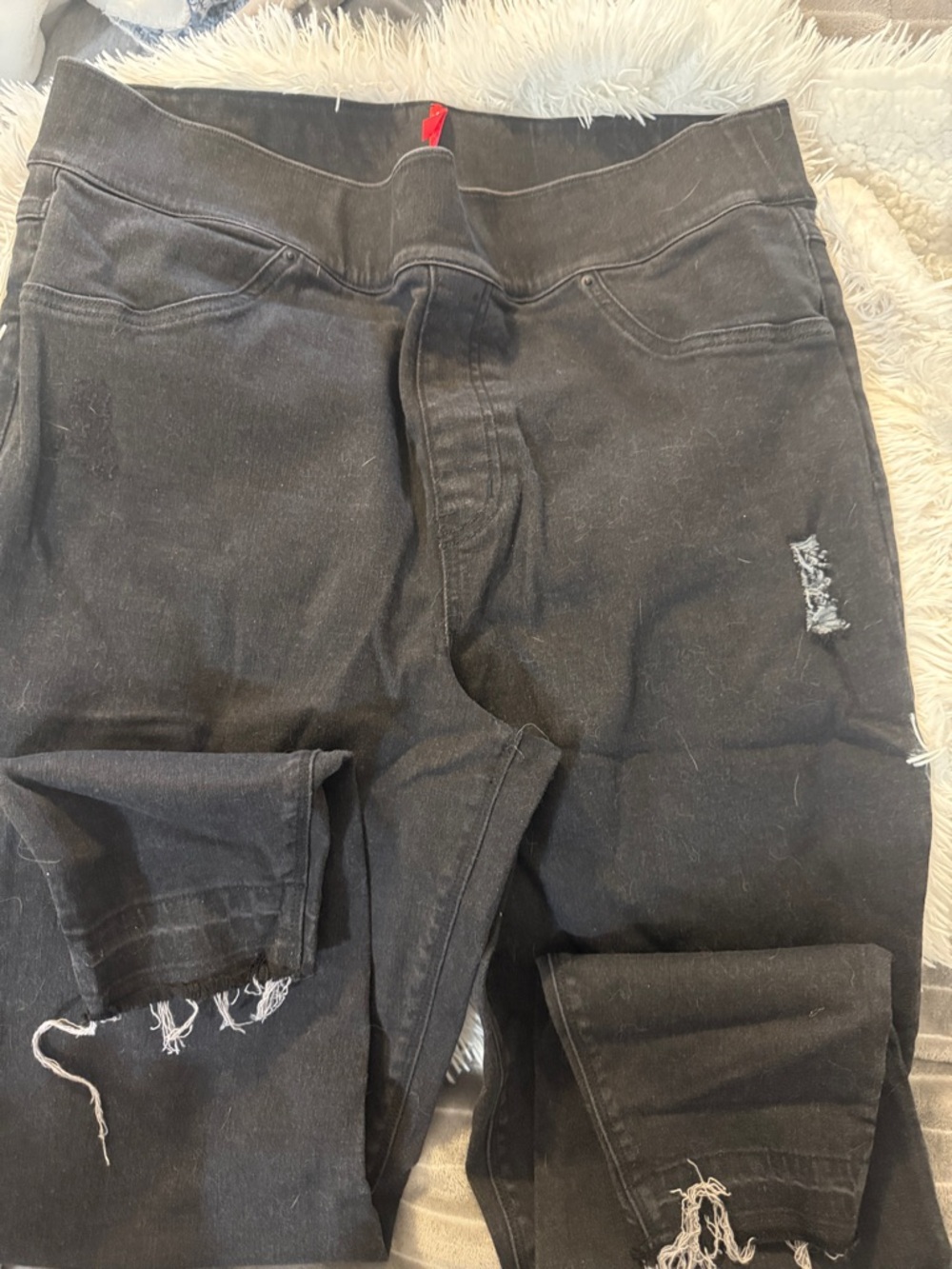 SPANX womens Black Skinny Jeans with Distressed Detail